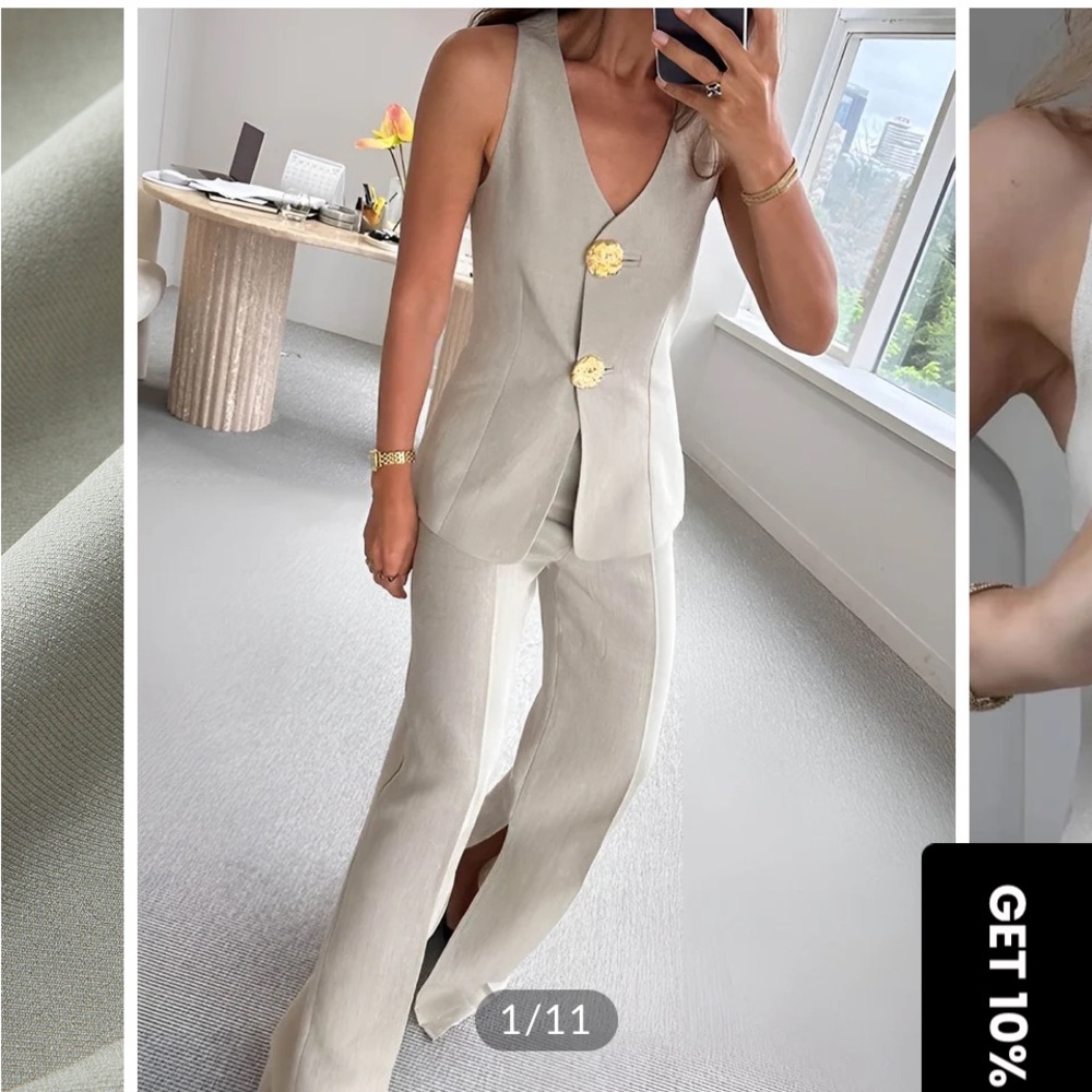 Button split sleeveless pants set
